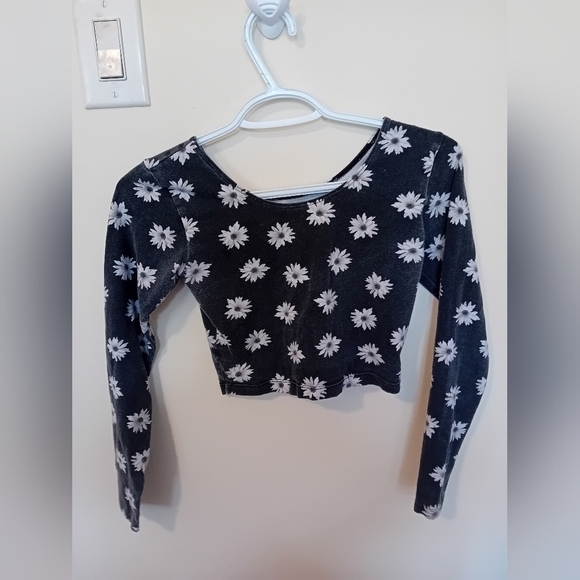 WELL WORN American Apparel Floral Daisy Print Cotton Long Sleeves CropTop Size M - Picture 4 of 5